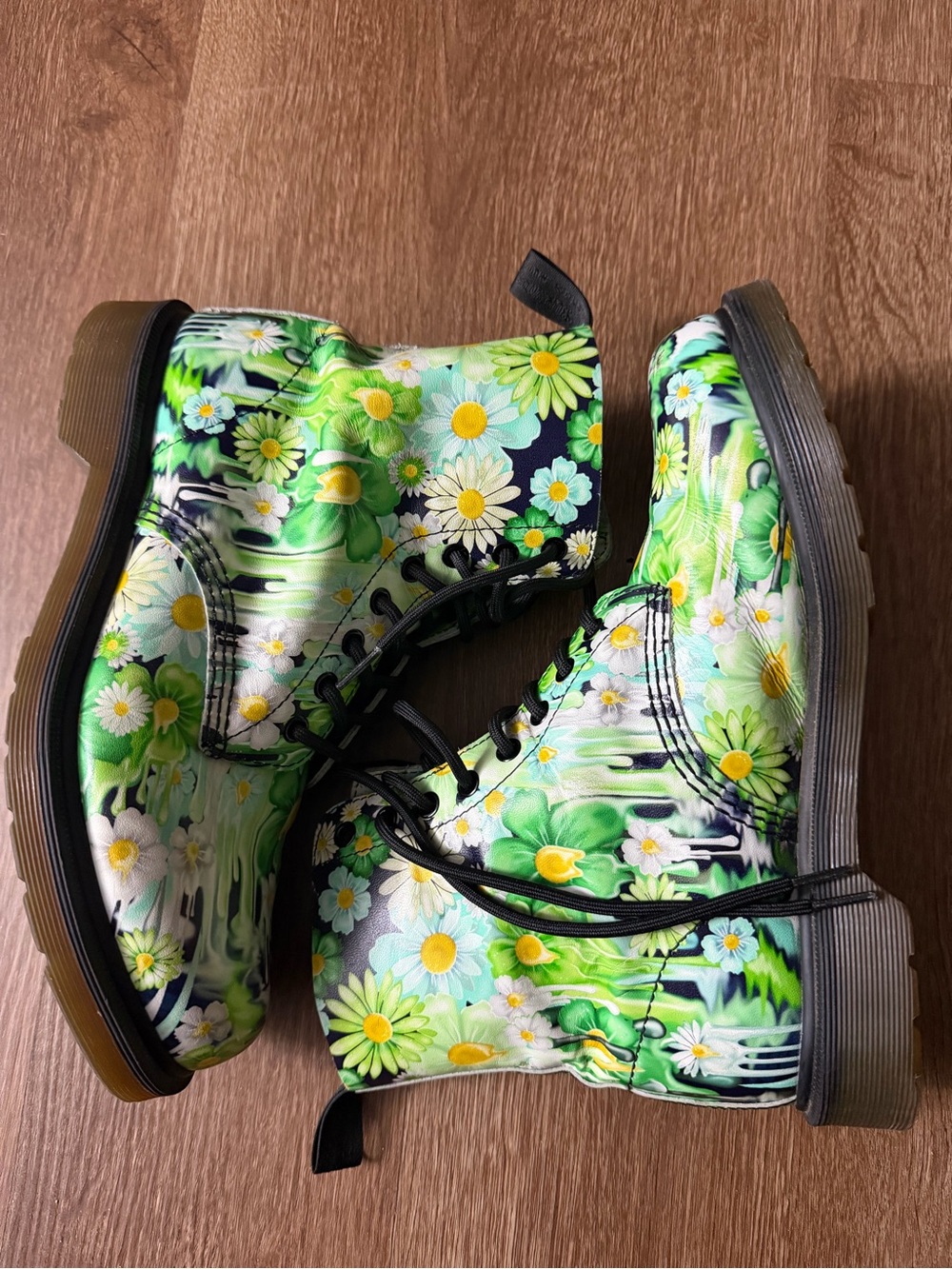 DR MARTENS Women's Sz 10 1460 Pascal Green Floral Drip Slime Leather Boots